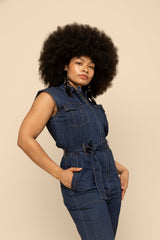 Sleeveless Denim Jumpsuit