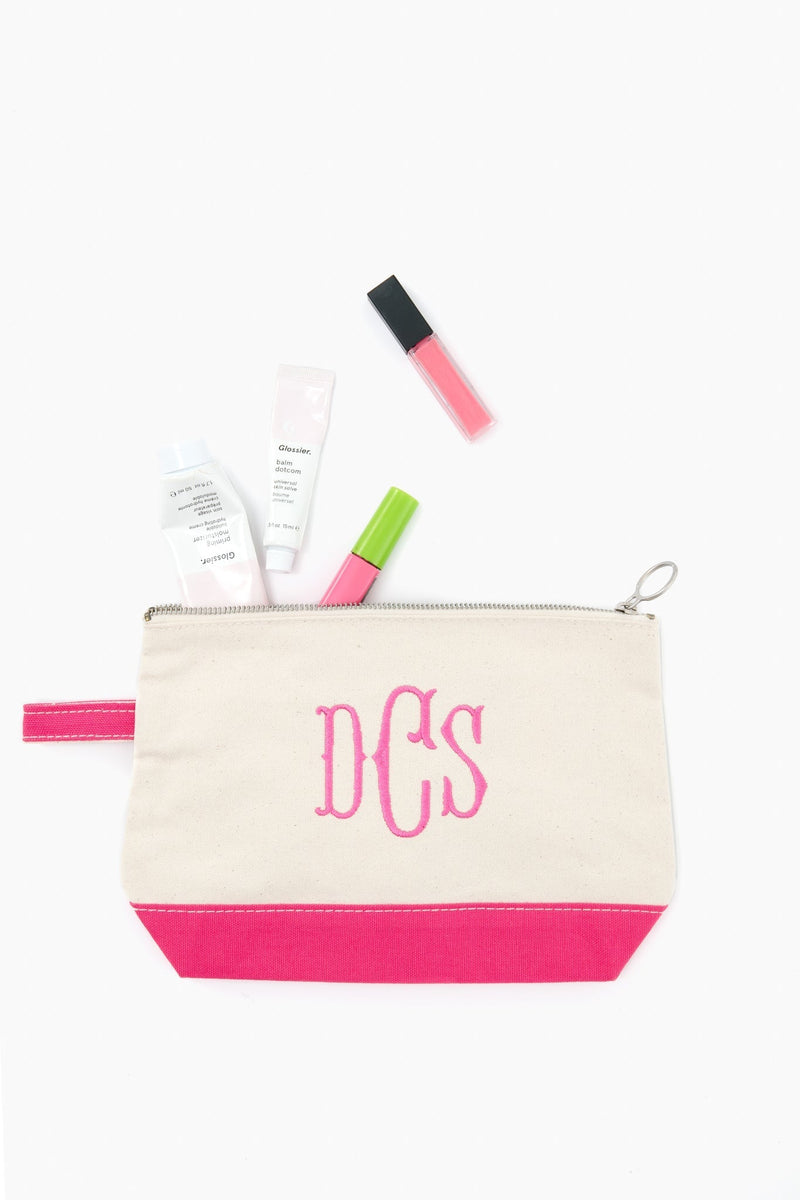 Pink Monogrammed Canvas Make-Up Bag