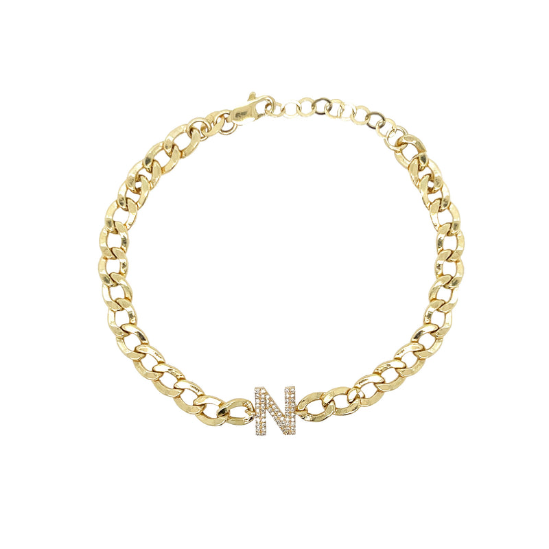 Diamond Initial Cuban Bracelet