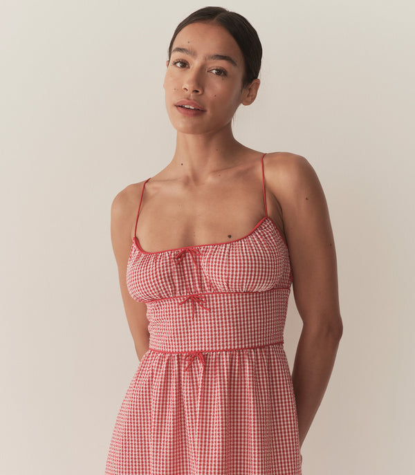BELLINE DRESS -- ROUGE LA MADDALENA GINGHAM