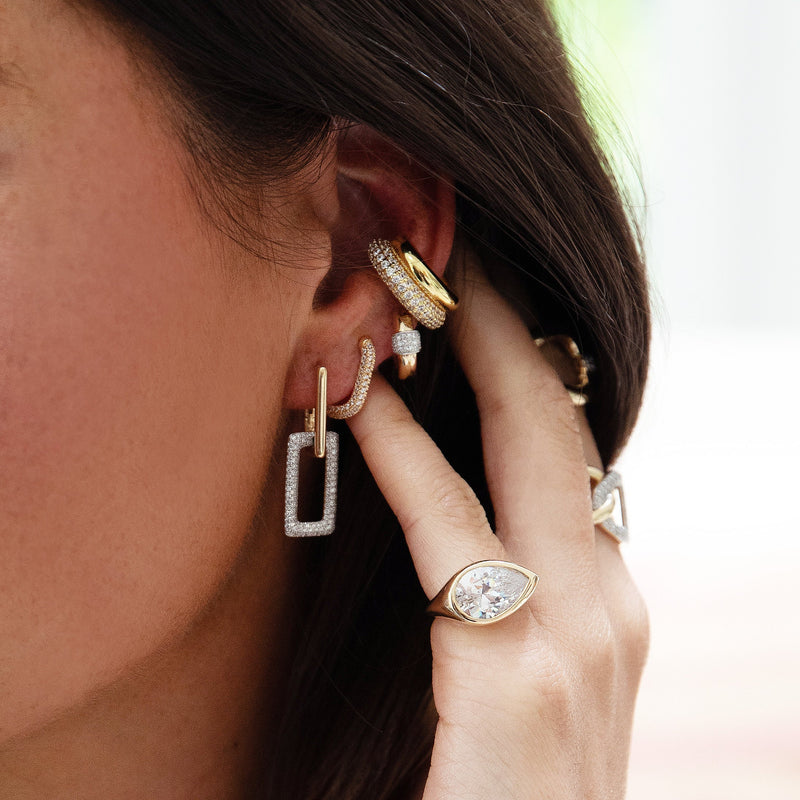 Diamond Bar Huggie Earrings