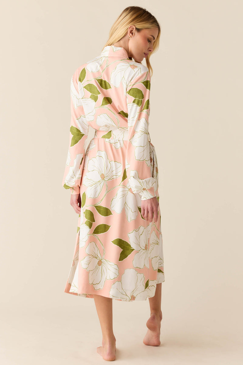 Della Cloud Jersey Banded Midi Robe in Magnolia