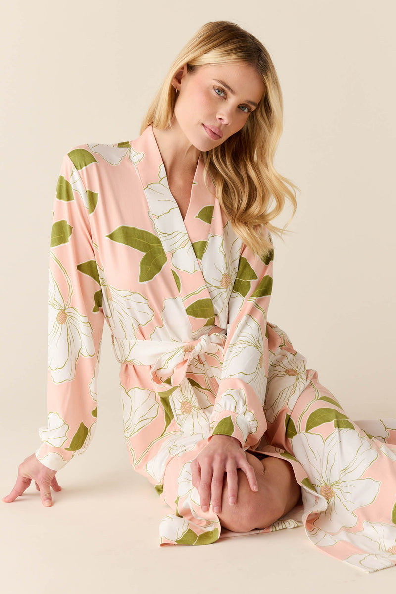 Della Cloud Jersey Banded Midi Robe in Magnolia