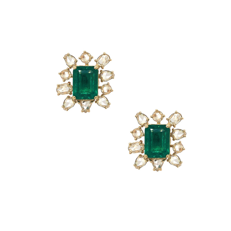 Emerald & Diamond Stud Earrings