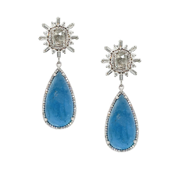Diamond & Aquamarine Drop Earrings