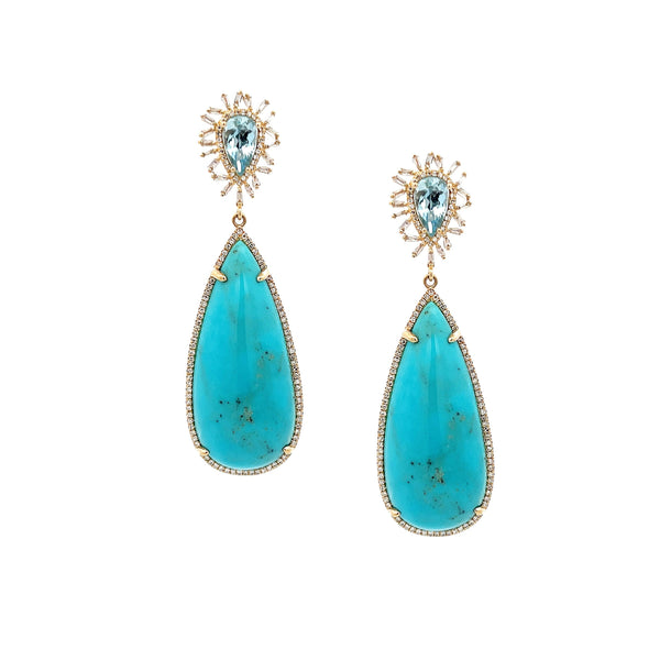 Diamond, Turquoise & Aquamarine Earrings