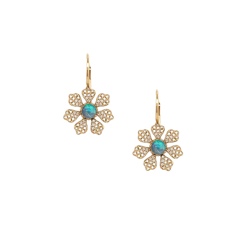 Diamond & Opal Flower Earrings