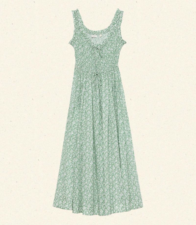 EMMARETTA DRESS -- PERIDOT TEA FLORAL