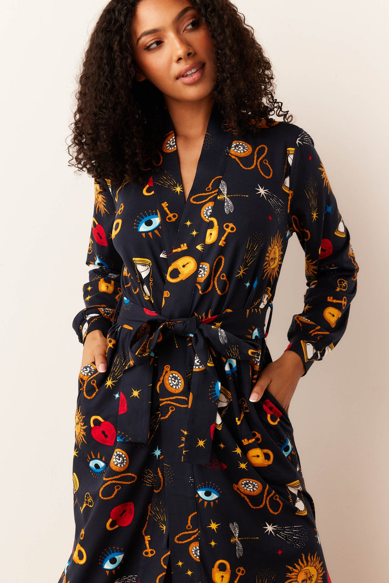 Skyler Cloud Jersey Banded Long Robe in Mystic