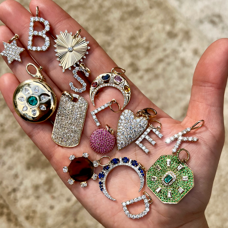 Diamond & Emerald Disc Charm