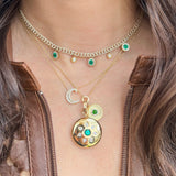 Diamond & Emerald Disc Charm