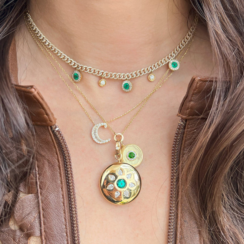 Diamond & Emerald Disc Charm