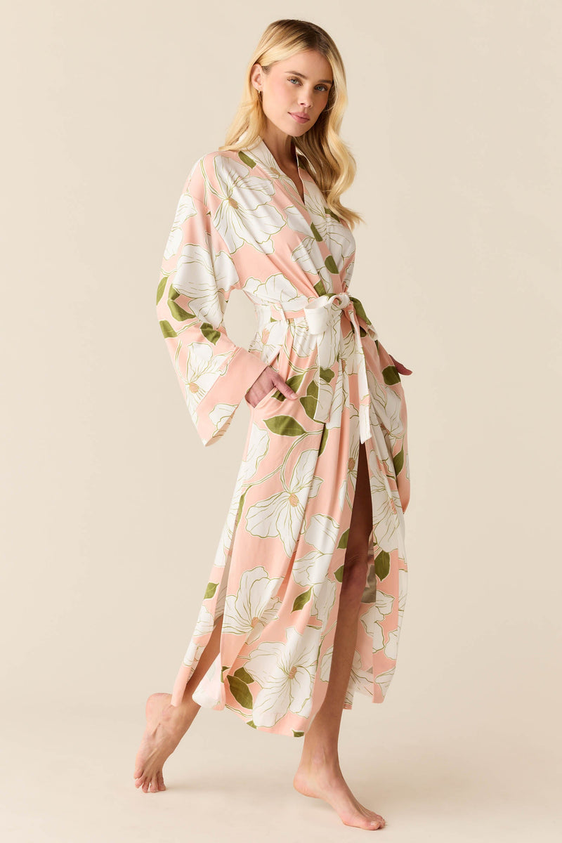 Kaia Cloud Jersey Kimono Robe in Magnolia