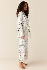 Kaia Cloud Jersey Kimono Robe in White Stars