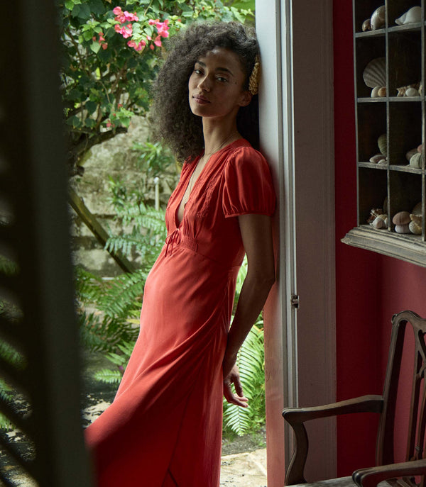 LEANA DRESS -- FIERY CORAL