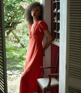 LEANA DRESS -- FIERY CORAL