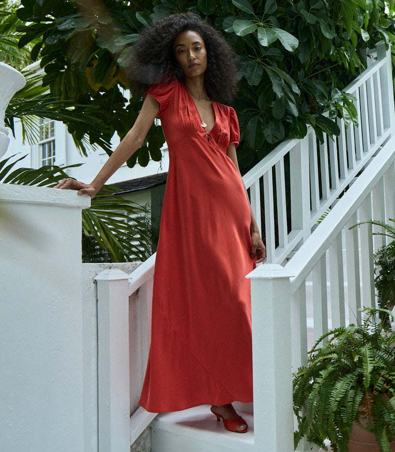 LEANA DRESS -- FIERY CORAL
