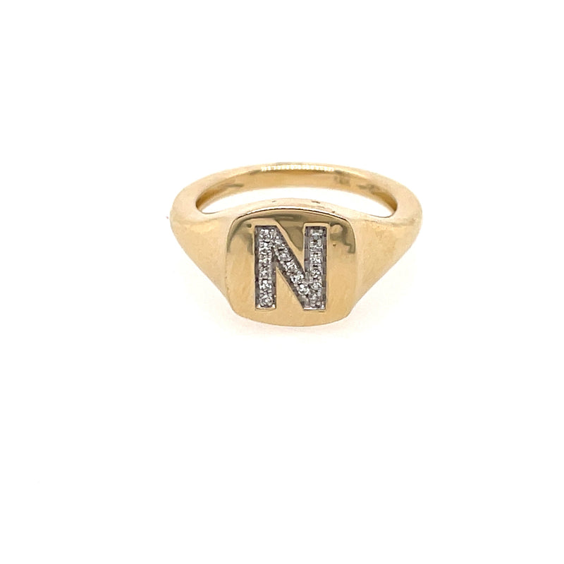 Diamond Initial Signet Ring