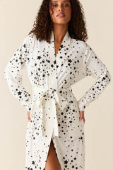 Skyler Cloud Jersey Banded Long Robe in White Stars