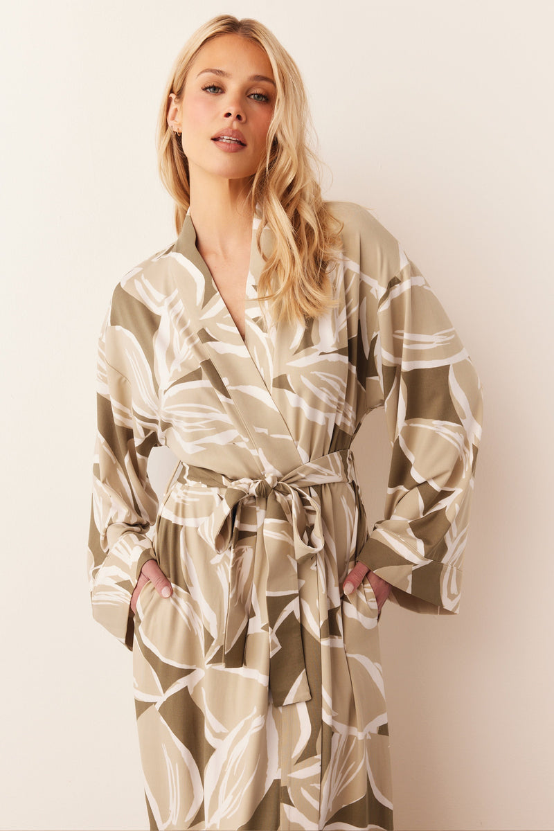 Kaia Cloud Jersey Kimono Robe in Fern