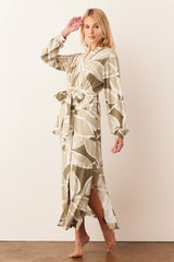 Skyler Cloud Jersey Banded Long Robe in Fern