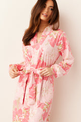 Quinn Cloud Jersey Banded Short Robe in Dahlia