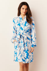 Quinn Cloud Jersey Banded Short Robe in Serene
