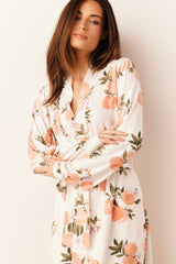 Quinn Cloud Jersey Banded Short Robe in Peaches & Cream