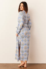 Skyler Cloud Jersey Banded Long Robe in Villeroy