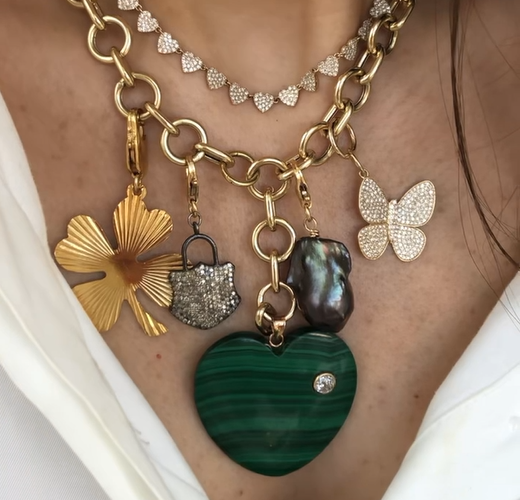 Malachite & Diamond Heart Necklace