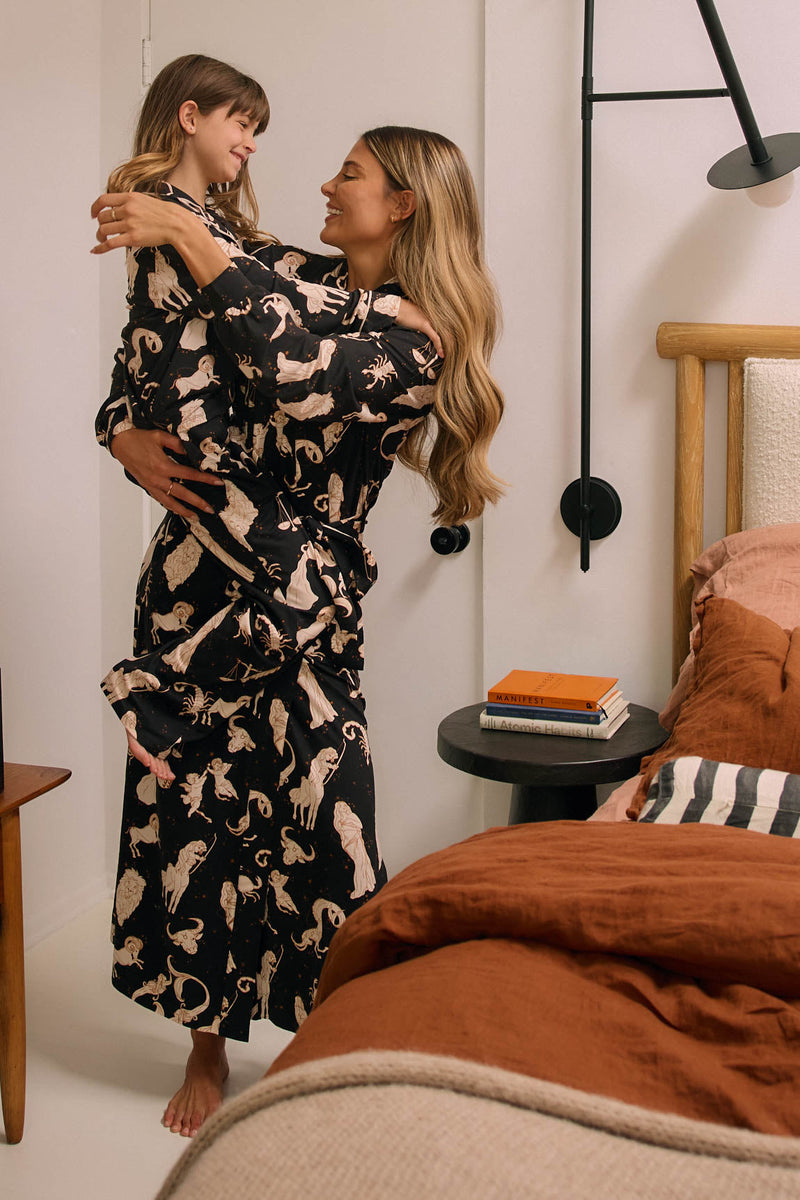 Skyler Cloud Jersey Banded Long Robe in Zodiac