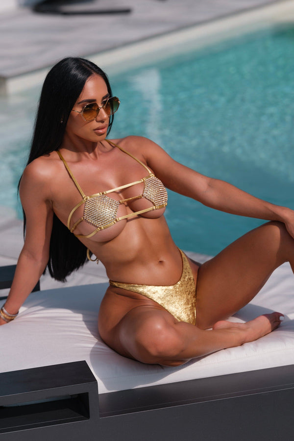 Elsa Thong Bottom Gold Velvet