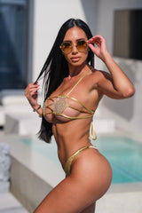 Elsa Thong Bottom Gold Velvet