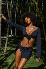 Brandy Crop Top Black Ruched