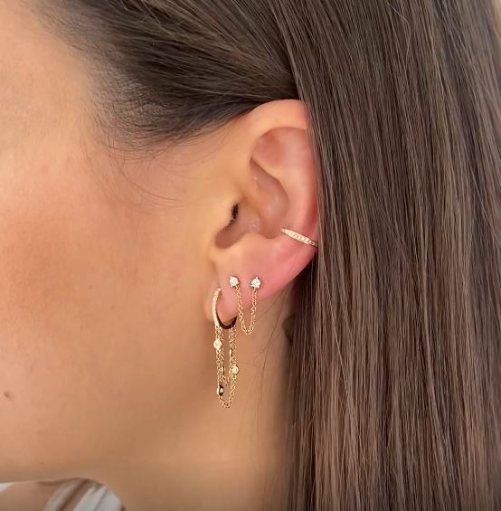 Diamond Stud Chain Earrings