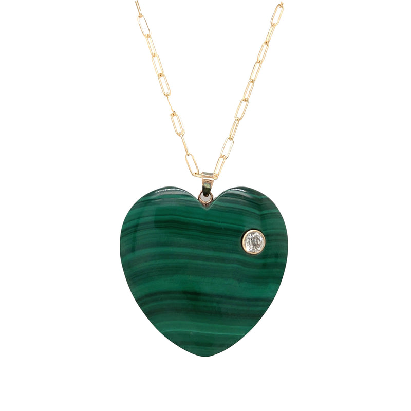 Malachite & Diamond Heart Necklace