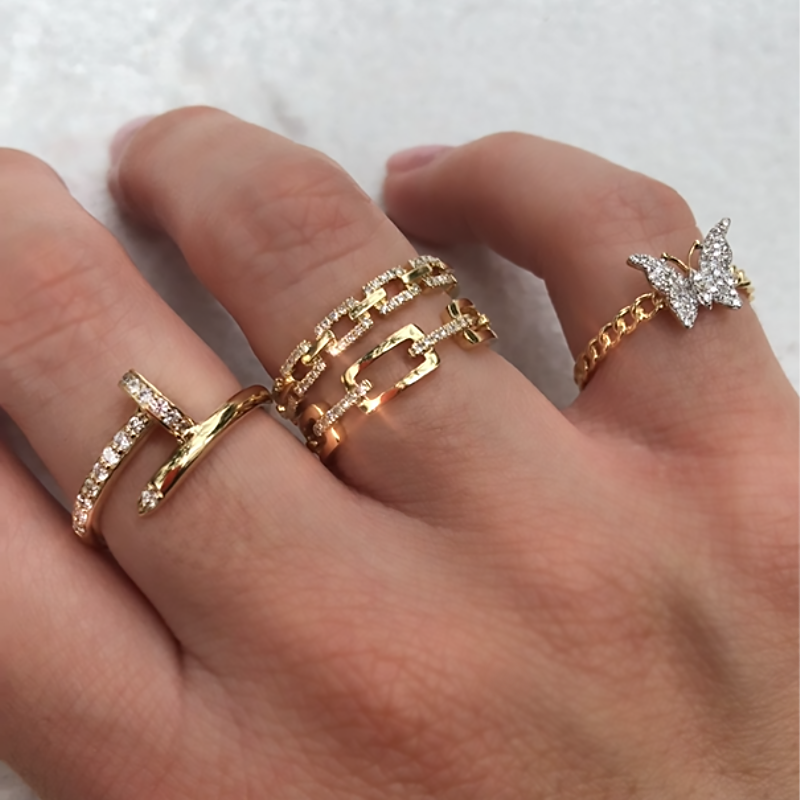 Diamond Nail Twist Ring