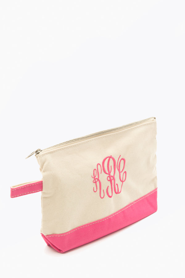 Pink Monogrammed Canvas Make-Up Bag